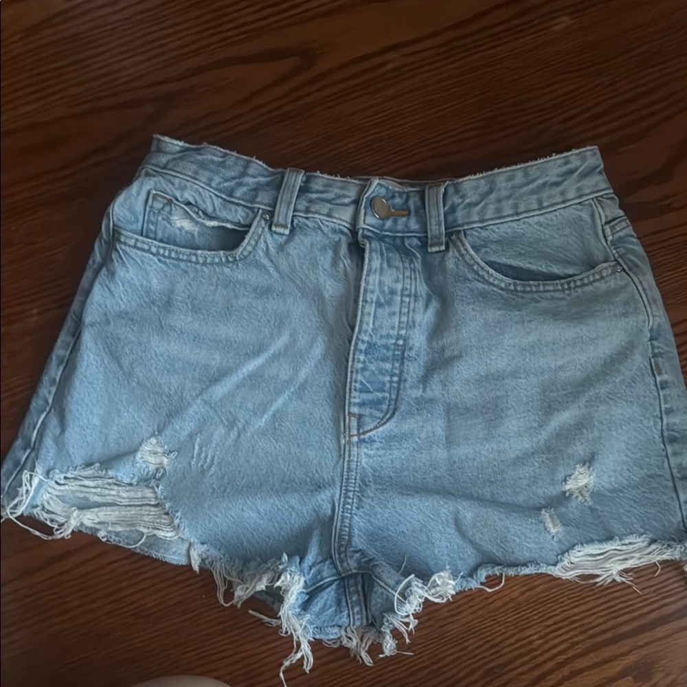 Zara Light Blue Distressed Jean Shorts